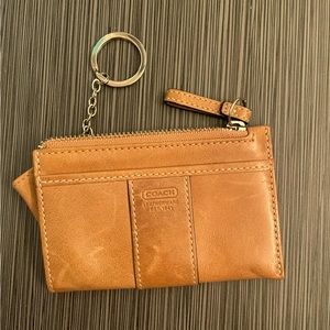 Coach tan leather card holder/key fob
